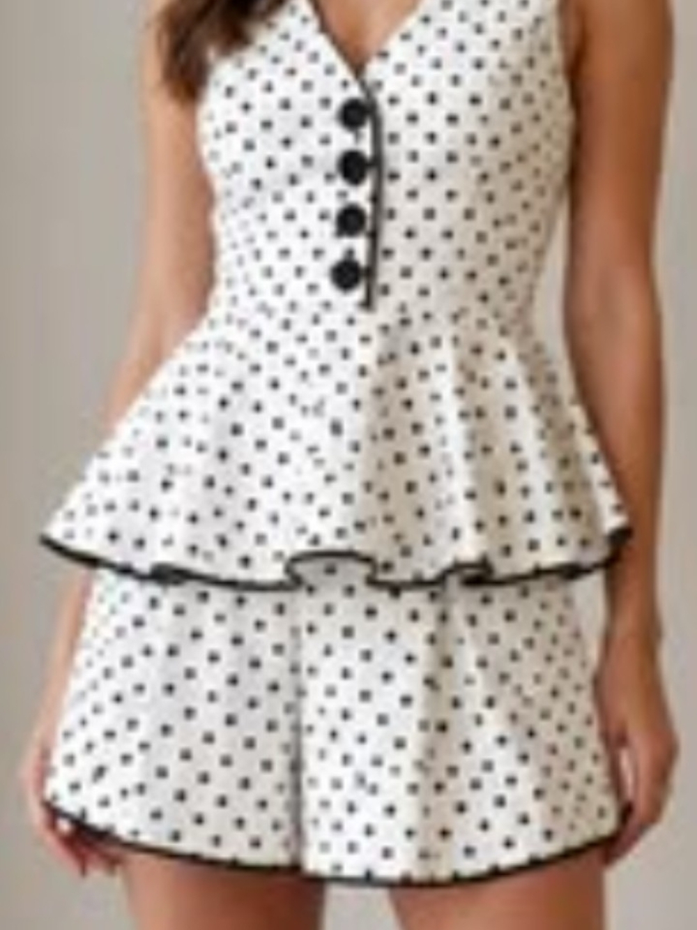 Polka Dot Peplum Dress - White/Black